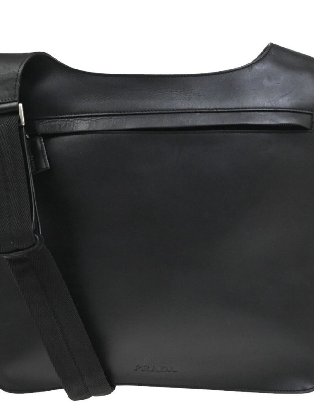 PRADA MILANO Logo Shoulder Hand Bag Leather Canvas Black SHW Italy 87KD533